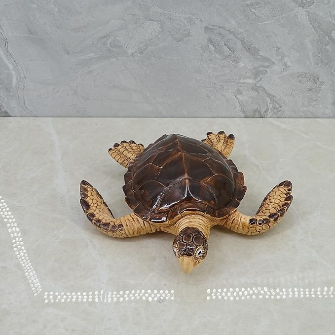 Decorative Resin Sea Turtle Statue. Lovely Baby Seaturtle Figurine. Wild sea Life Blue Sea Turtle Table Décor. and Gift, Lucky Wealth Feng Shui Seaturtle Figurine (Brown4)