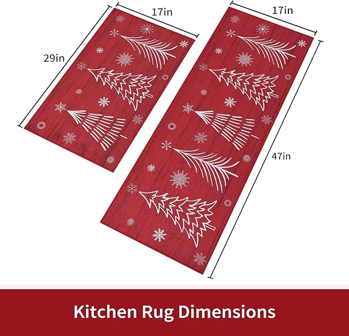 CAROMIO Christmas Kitchen Mat Washable Runner Rug Non Skid Kitchen Rugs and Mats Xmas Decorative Runner Mats Non-Slip Kitchen Floor Mat for Laundry Sink, 17"x29"+17"x47"