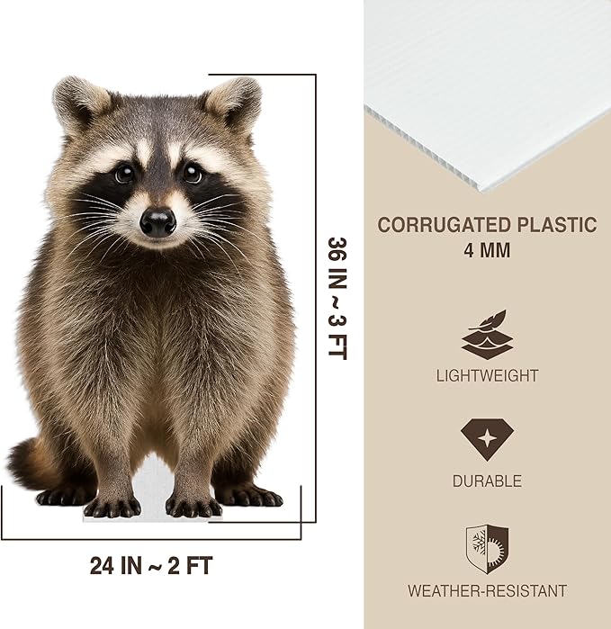 Racoon Life Size Standee - 3FT Freestanding Coroplast Cutouts | Jungle Animal Standup Photo Booths, Jungle Party, Birthday & Halloween Decorations, Style 2