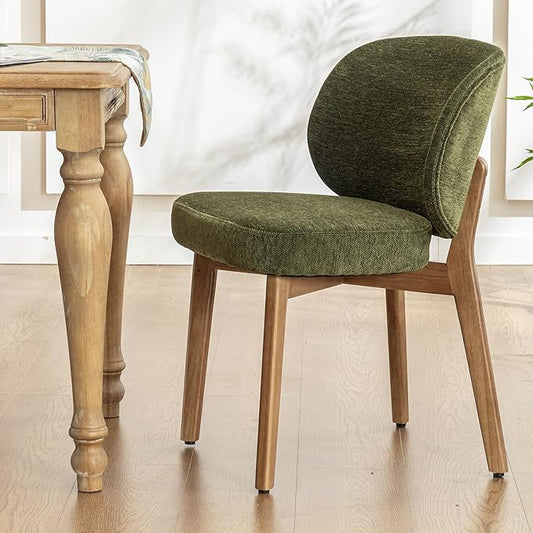 YOUNIKE Dining Chair with High Back Single Mid Century Modern Kitchen Chair Boucle Fabric Upholstered Armless Accent Chair 20" Wide Padded Seat with Wooden Legs for Living Room Bedroom Green
