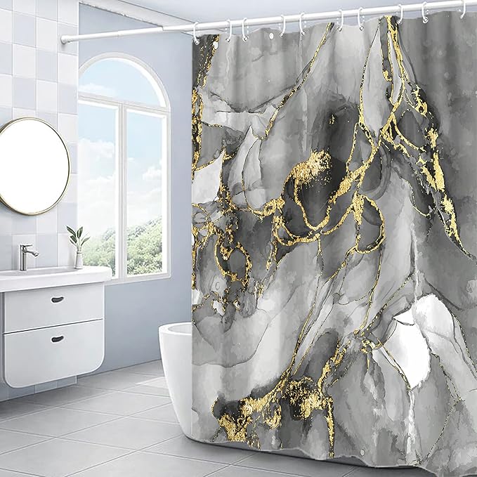 Domoku Brown Gold Marble Shower Curtain,Brown Golden Cracked Lines Abstract Modern Shower Curtain for Bathroom Decor,Waterproof Texture Washable Fabric Shower Curtain,72 X 72
