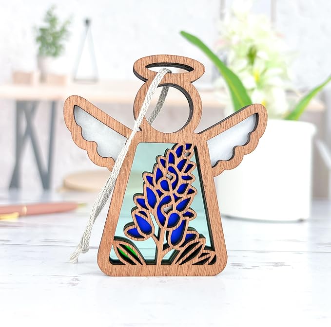 3.5" (H) Texas Bluebonnet Ornament - Angel Wings Shelf Decor - Sentimental Gift for Mom - Unique Texan Decorations