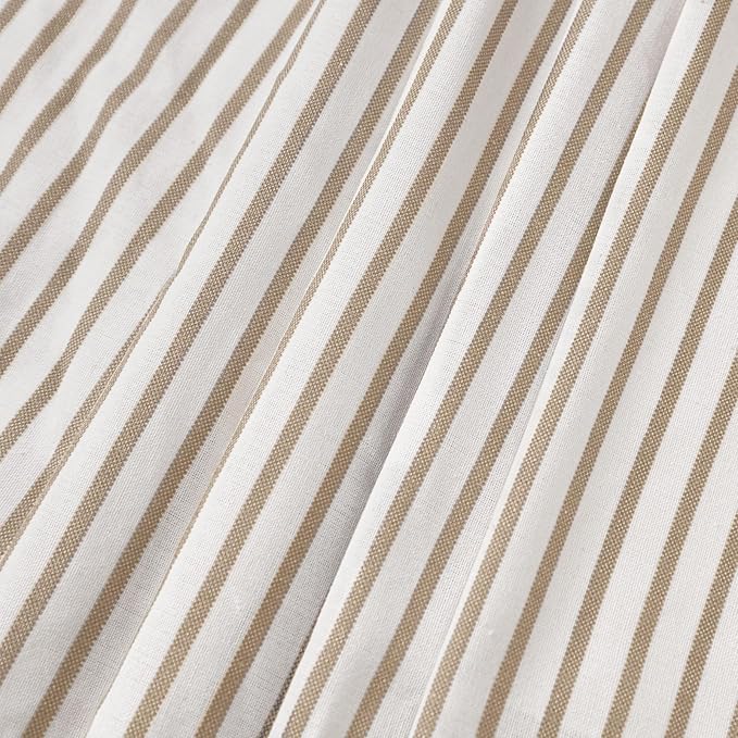 Awellife Farmhouse Beige Shower Curtain Button Linen Textured Woven Fabric,Pleated Beige Stripe,Country Style,60" W x 72" L