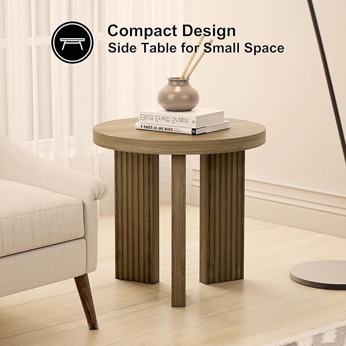 Small Round Side Table, 17.52" Coffee Table with Smooth Thick Mesa, Circle End Table with X Shaped Stable Legs, Accent Tea Table for Living Room, Office, Walnut