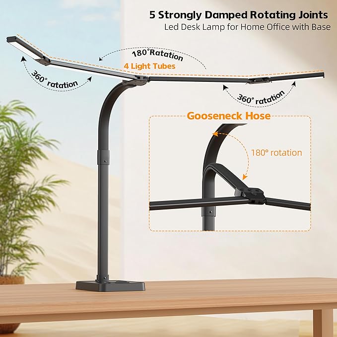 Office Home Desk Lamp,24W Super Bright Eye-Care Desk Lamp,Adjustable Gooseneck Office LED Task Light with Soft Non-Glare Lighting,Suitable for Studying,Reading (Black) (Plus)