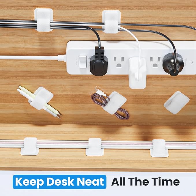 Cable Management Under Desk, 【Up to 15 Cord】【Enhanced Wire Holder】 Reusable Cord Organizer Holder, Adjustable Hook and Loop Cable Ties, Wire Clips Under Table Hider, 20 Pair(White)