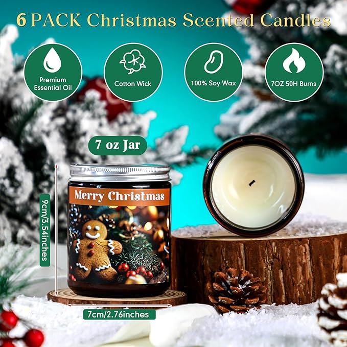 Christmas Gifts Scented Candles Bulk 7 oz Soy Wax Home Floral Holiday Christmas Jar Candles Set Bundle with Gift Boxes Long-Lasting Scents for Women and Mom