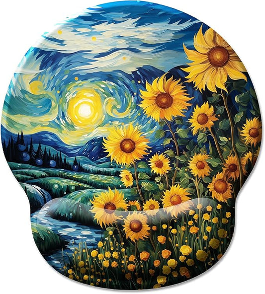 Sunflower Ergonomic Mouse Pad with Wrist Rest, Cute Gel Mouse Pads Wrist Support, Computer Mousepad for Gaming with Non-Slip PU Base, Comfortable Mouse Pad for Desk Accessories Office Decor