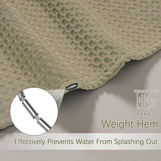 84 inch Long Shower Curtain Waffle Textured Fabric Shower Curtains, 256GSM Heavy Duty Weighted Shower Curtains, Hotel Quality Luxury Polyester Bathroom Curtain with 12 Hooks, 72Wx84H