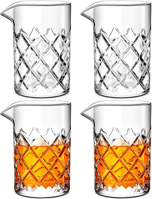 Dandat Cocktail Mixing Glass Crystal Stirring Glass Thick Bottom Seamless Cocktail Pitcher for Home Bartender Bar Whiskey Martini Drink Shaker Accessories (4 Pcs,17 oz)