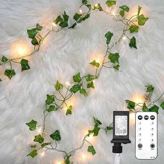 suddus Vine with Fairy Lights Plug in, 33ft 100 LED Ivy String Lights Connectable with Remote, Leaf Light for Bedroom, Room, Wall, Garden, Party, Wedding Decor (Warm White)