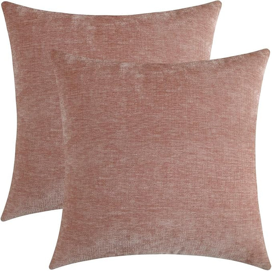 Blush Pink Chenille Decorative Couch Throw Pillow Covers, Soft Cushion Cases for Home Livingroom Sofa Décor, Pack of 2, 18 x 18 Inches