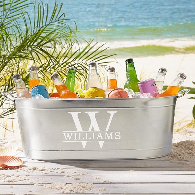 Let's Make Memories Personalized Beverage Tub - Custom Beverage Tub - Customize With Name & Initial - Galvanized Drink Tub - 20 ¾"L x 11 ¾"W x 7" H - 5.5 Gallons