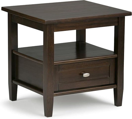 SIMPLIHOME Warm Shaker SOLID WOOD 20 inch Wide Rectangle Transitional End Side Table in Tobacco Brown for the Living Room and Bedroom