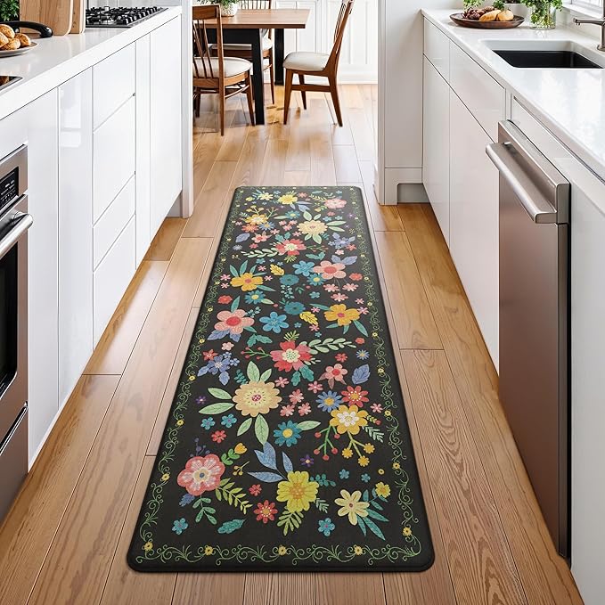 GENIMO Kitchen Mats for Floor, Cushioned Kitchen Rugs Non Slip Washable, Farmhouse Anti Fatigue Mat Waterproof, Comfort Standing Foam Mat Rug for Laundry, Office, Home, Sink, Desk, 23.6"x71", Black
