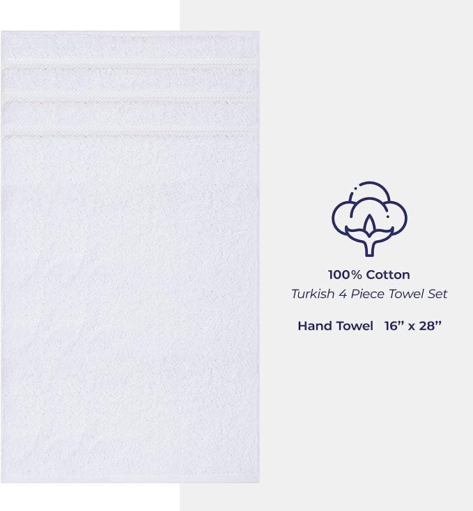 American Soft Linen Luxury Hand Towels for Bathroom, 100% Cotton Turkish 4 Piece Hand Towel Set, 600 GSM Hand Face Towels for Kitchen, White Hand Towels