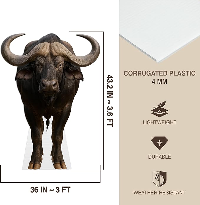 Buffalo Life Size Standee - 3FT Freestanding Coroplast Cutouts | Safari Animal Standup Photo Booths, Jungle Party, Birthday & Halloween Decorations