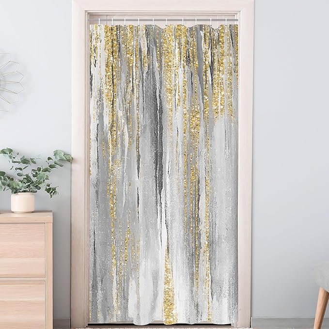 JAWO Abstract Shower Curtain, Modern Aesthetic Stripe Shower Curtain Set 36 X 72 Inches with 12 Hooks for Bathtub Bathroom Gray Purple Contemporary Abstract Painting Fabric