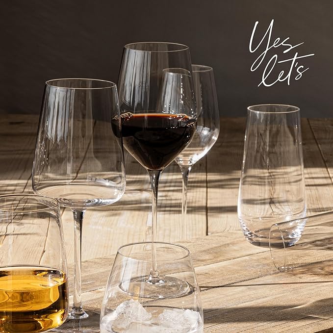 over&back 16oz Traditional Glassware - Set of 4 Classic Stem Drinking Glasses for Parties, Get-togethers, and More - Mouth-Blown - Wine Cups for Kitchen and Dining Room - Clear