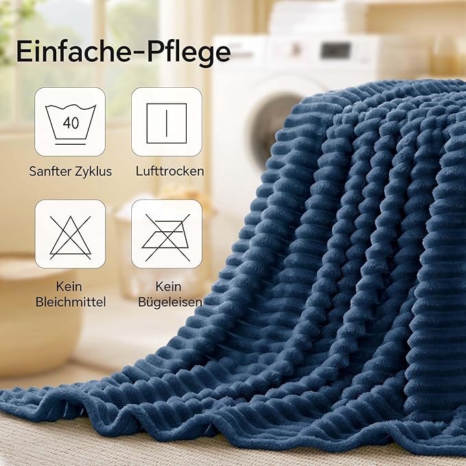 BEDELITE Full Size Blanket for Bed, 300GSM Soft & Warm Fleece Navy Blanket, Decorative and Giftable Striped Blankets for Women, Men, 84"x90"