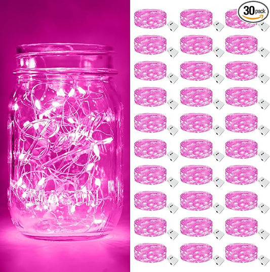 btfarm 30 Pack Fairy Lights Battery Operated [3 Modes], Valentine's Day Lights 7ft 20 Led Twinkle String Lights Waterproof Bulk Small Mini for Mason Jars Vases Wedding Table Centerpiece, Pink