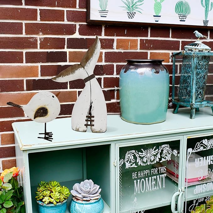 Aecipl Nautical Home Decor Wood Whale Tail Tabletop Statue Decorative Rustic Sculpture Ocean Beach Coastal Themed Figurine Whale Ornament Bathroom Shelf Decoration (13.4" H)