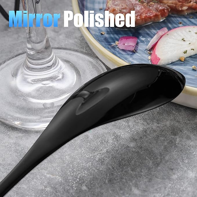 Lemeya 24-Piece Black Silverware Set for 6,Heavy Duty 18/10 Stainless Steel Cutlery Set with Forged Stand Knife,Modern Flatware Utensil Set,Forks Spoons and Knives Set,Mirror Polished,Dishwasher Safe