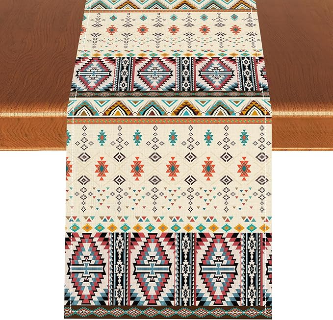 Native Aztec Table Runner, Tribal Style Southwestern Geometric Western Ethnic Style Table Dresser Scarves Table Setting Decor for Garden Farmhouse Dining Kitchen Table Decoration, 13x72 inches