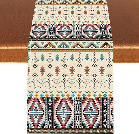 Native Aztec Table Runner, Tribal Style Southwestern Geometric Western Ethnic Style Table Dresser Scarves Table Setting Decor for Garden Farmhouse Dining Kitchen Table Decoration, 13x72 inches