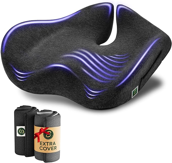 X Large Seat Cushions for Office Chairs - Pressure Relief Seat Cushion for Tailbone Pain, Back Pain, Coccyx & Sciatica Pain Relief Pillow - Office Chair Cushion + Extra Cover(Gray)