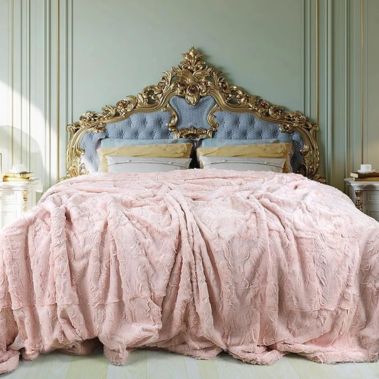 TOONOW Faux Fur Luxury Throw Blanket,Double Side Soft Fluffy Shaggy Fuzzy Blanket for Couch Sofa Bed (Mauve Morn, X-Large Twin Size)