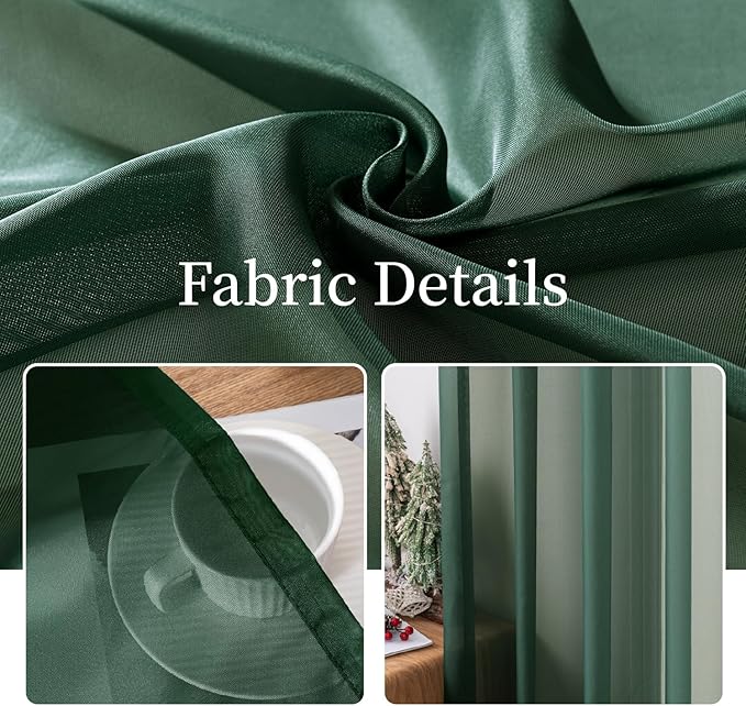 MIULEE 2 Panels Christmas Solid Color Sheer Window Curtains Elegant Window Voile Panels/Drapes/Treatment for Bedroom Living Room (54X72 Inches Hunter Green)
