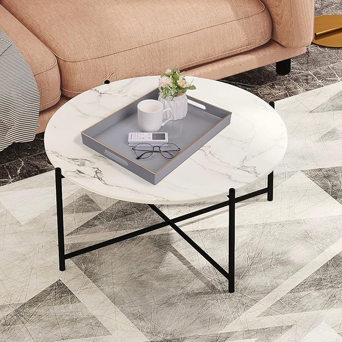 MAONAME Gray Serving Tray with Handles, Rectangular Decorative Tray, Modern Coffee Table Trays, Plastic Ottoman Trays for Bathroom, Decor, 15.7” x 11.8” x 1.57"