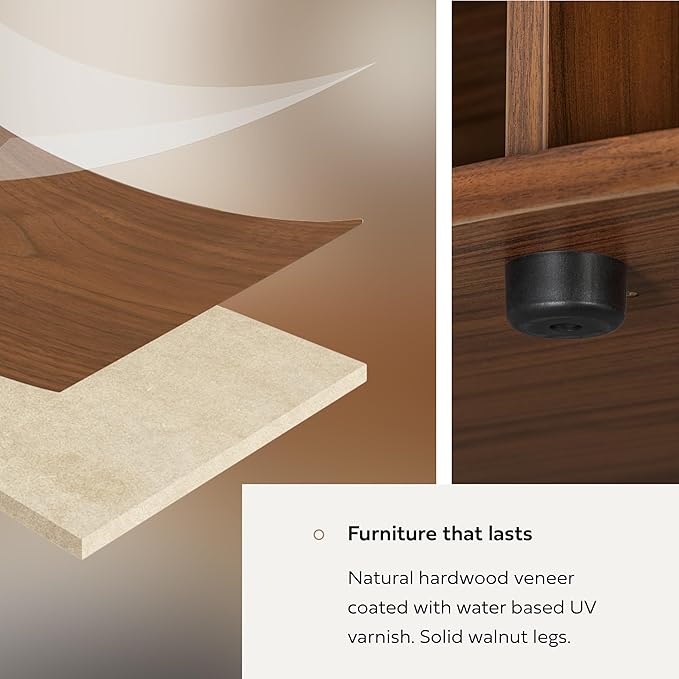 WERMO 35'' Round Coffee Table with Storage and Shelves - Round Center Table for Living Room and Office. Wood Mid Century Modern Coffee Tables for Living Room (Walnut)