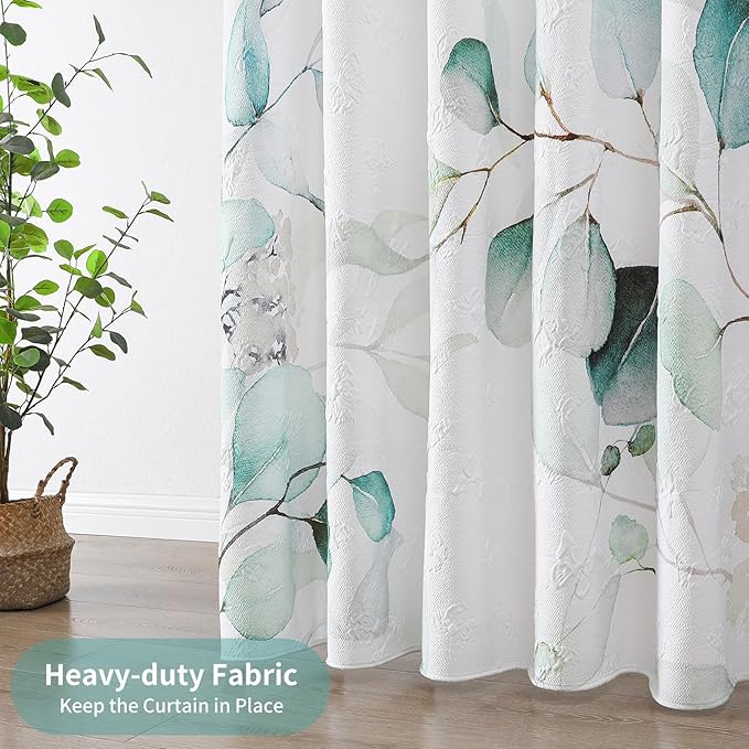QiyI Eucalyptus Shower Curtain, 3D Embossed Butterflies Bathroom Curtain, Watercolor Green Blue Leaves Minimalist Cloth Bath Curtain, Waterproof Fabric Greenery Shower Curtain Set with Hooks, 72x72