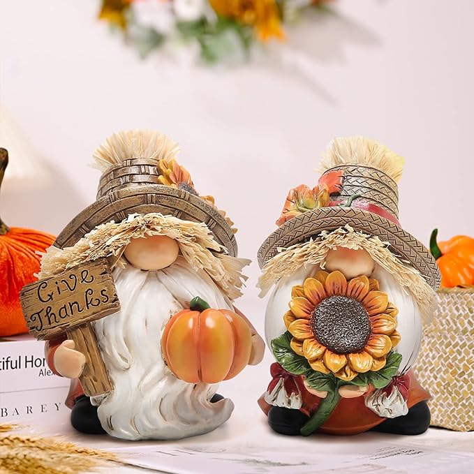 Hodao 2pcs Thanksgiving Pumpkin Gnomes Decorations Handmade Swedish Tomte Elf for Fall Decor Gift - Fall Thanksgiving Party Home Kitchen Table Decor - Autumn Gifts