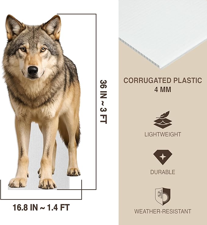 Wolf Life Size Standee - 3FT Freestanding Coroplast Cutouts | Safari Animal Standup Photo Booths, Jungle Party, Birthday & Halloween Decorations