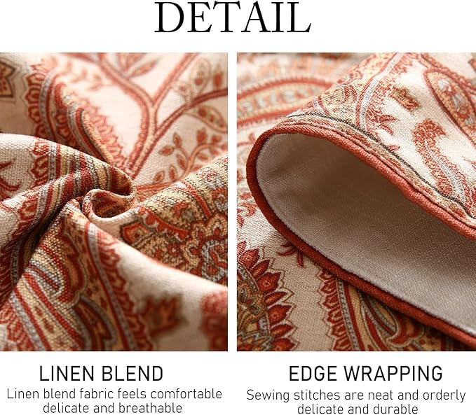 ISAENNE Designer Elegant Red Linen Table Runner 87 Inches Long,Vintage Paisley Pattern Durable Table Runners for Dining Tables,Thanksgiving,Kitchen Tables,Christmas,12"*87"-Chauffrey A