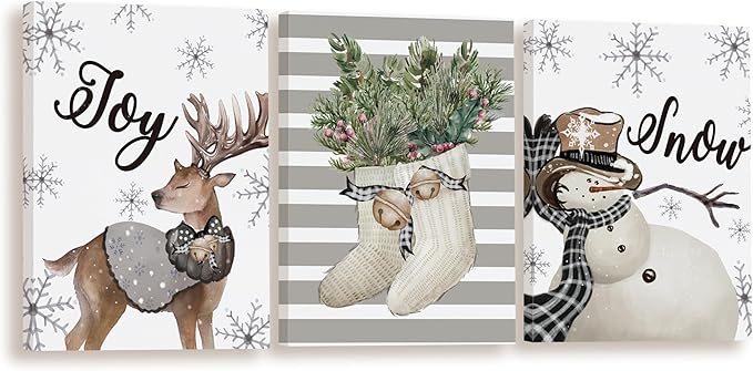 BIWSHA Christmas Wall Art Prints,Winter Wall Posters Aesthetic Wall Art Set of 3,Reindeer Snowman Christmas Decor,Wall Prints Decor for Living Room Bedroom Porch,11×14 Inch