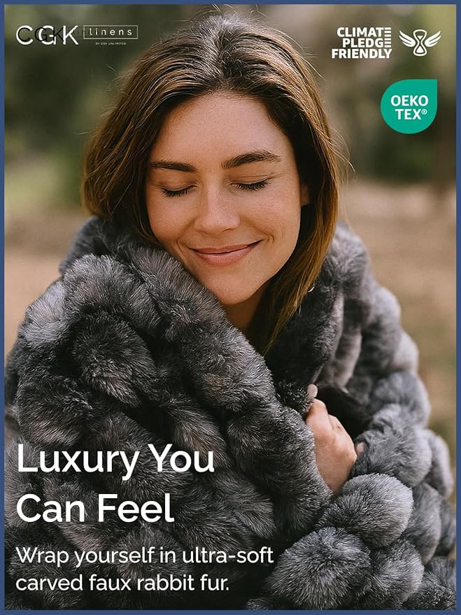 Fluffy Blanket Throw Size - Faux Fur Throw for Couch or Bed - Plush Soft Extra Thick Faux Fur Rabbit Blanket - Comfy, Fuzzy, Warm & Breathable - Luxury Minky Tie Dye Bedding - 50" x 60", Marble Black