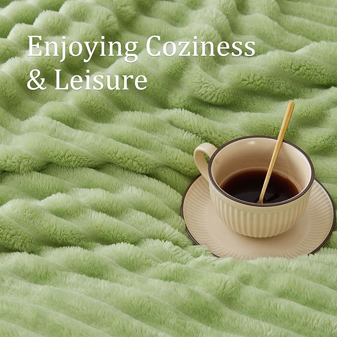 BEDELITE King Size Blanket for Bed, 300GSM Soft & Warm Fleece Blanket, Decorative and Giftable Striped Grass Green Blankets for Women, Men, 108"x90"