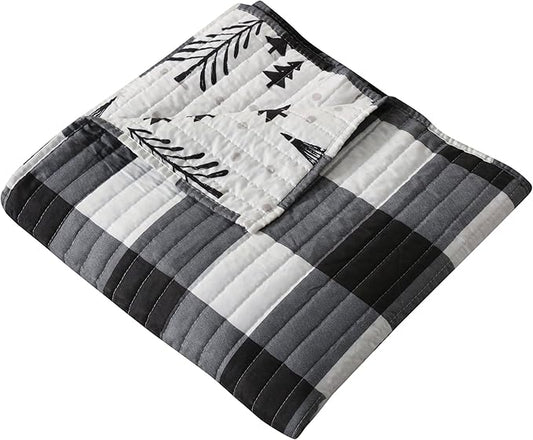 Levtex Home Merry & Bright Collecion - Northern Star - Quilted Throw - 50x60in. - Christmas Tree - Black and White - Reversible Pattern