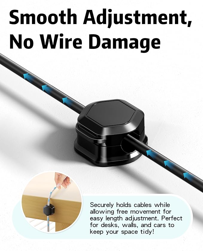 6 Pack Magnetic Cable Clips [Cable Smooth Adjustable] Cord Organizer - Cuworlis Adhesive Wire Holder, Under Desk Cord Holder Keeper for Home Office Desk Phone Car Wall Desktop Nightstand Cabinet