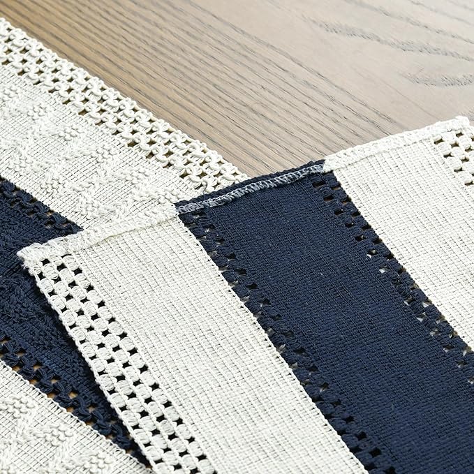 Artoid Mode Dark Blue Farmhouse Rustic Table Runner, Seasonal Holiday Hollow Kitchen Dining Table Decoration for Home Party Decor 12x72 Inch