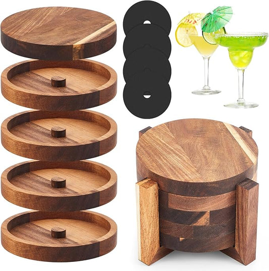 Mifoci Margarita Salt Rimmer Set Acacia Bar Rimming Station with Sponges & Quick Release Home Bar Accessories for Margarita, Cocktail Drinks, Bartender Kit, Party Supplies (5-tier)