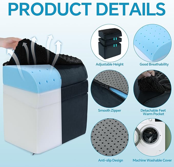 ROYALAY Adjustable Foot Rest for Under Desk at Work with Feet Warm Pocket, Ergonomic Foot Stools for Under Office Desk, Leg Rest for Desk with Machine Washable Cover