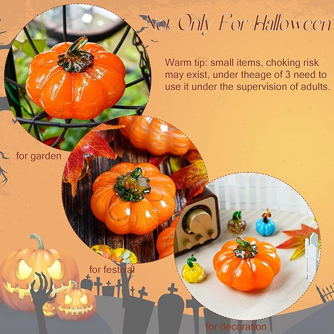 H&D HYALINE & DORA Halloween Glass Pumpkin Collectible Figurine, Blown Glass Pumpkin Fall Decorations for Home Fall Harvest Thanksgiving, Orange Crystal Art Pumpkin Paperweight