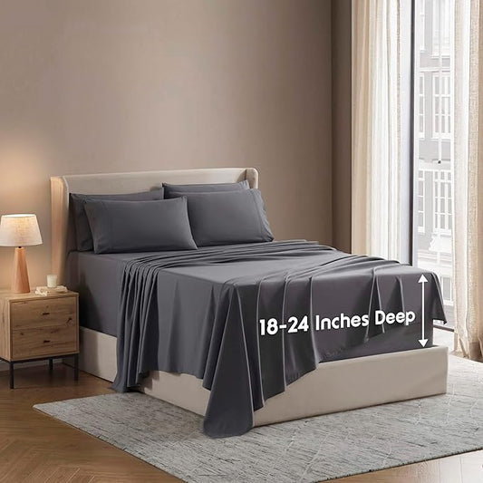 Nestl Extra Deep Twin XL Sheet Set - 4 Piece Breathable & Cooling Sheets - Hotel Luxury Bedding Set w/18-24 Inch Deep Pockets - Easy & Secure Fit - Super Soft, Wrinkle Free & Comfy - Dark Gray