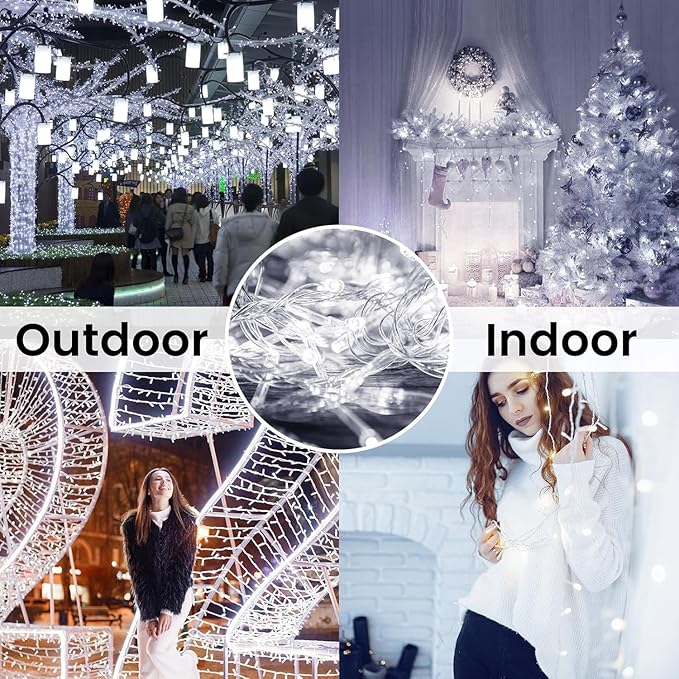4 Pack String Lights Battery Operated with Timer, 132FT 400 LED Waterproof Battery Twinkle Lights, 8 Modes Fairy Light for Indoor Outdoor Party Bedroom Garland Tree Christmas Decorations (Cool White)