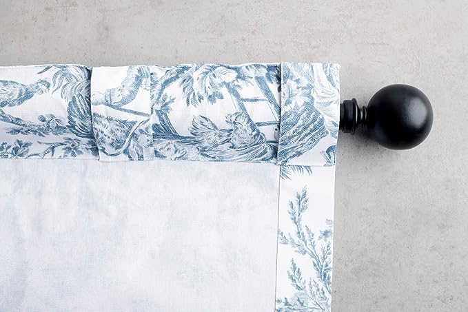 Maison d' Hermine Curtains for living room 100% Cotton 124 inch length One Panel Light Filtering Toile Curtains for Bedroom with rod and loop Pockets (The Miller Blue (White Background), 50"W x 124"L)
